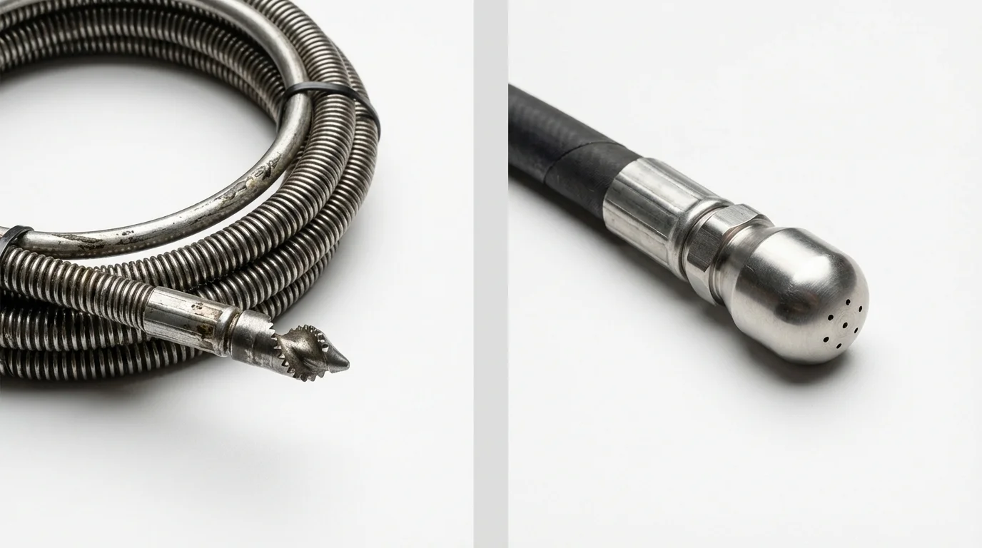 Drain snake cable and hydro jetting nozzle used for drain cleaning in Anchor Point, AK